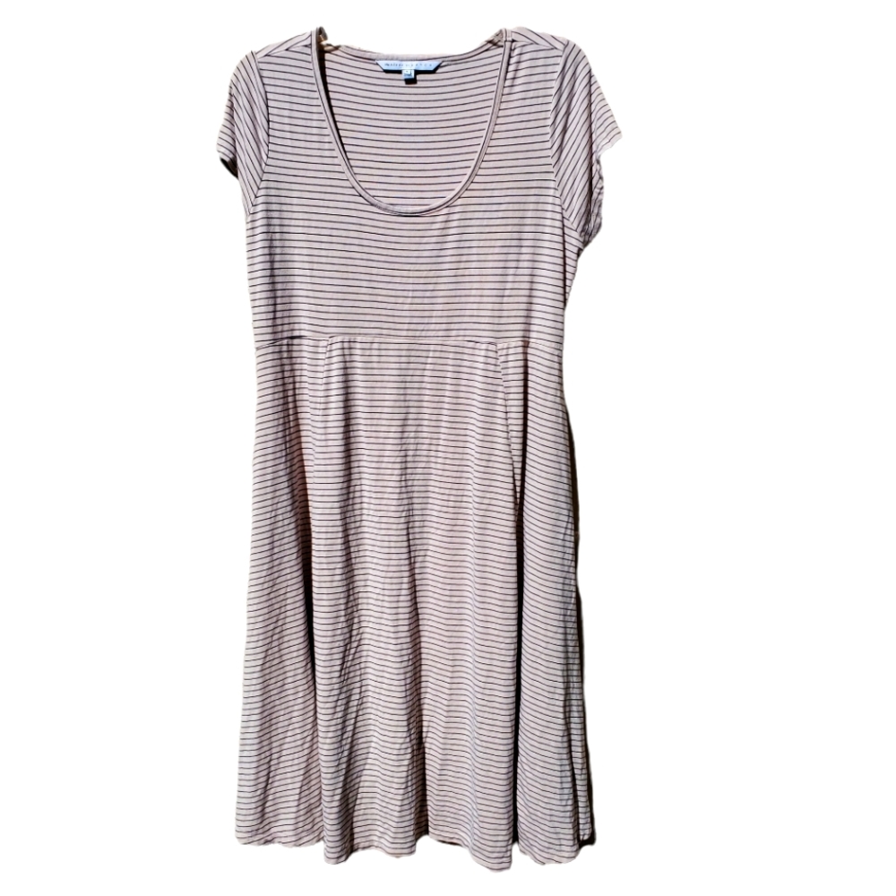 M soft stripe midi cap sleeve dress